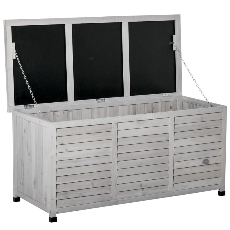 Outsunny – 75 Gallon Wooden Deck Box, Outdoor Storage Container With Aerating Gap & Weather-Fighting Finish – Gray