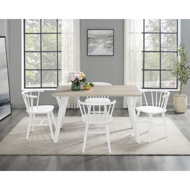 Roundhill – 5 Piece Dining Set, Dining Table With 4 Windsor Chairs – Brown / Antique White