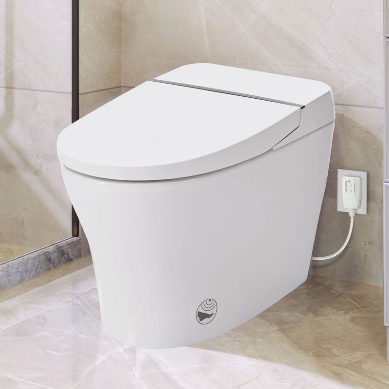 Smart Toilet Bidet Combo With Self-Cleaning Nozzle, Upmarket Compact Dual Flush Toilet 1 / 1.28 Gpf, Tank Less Toilet With Foot Sensor Flush – White Night Light