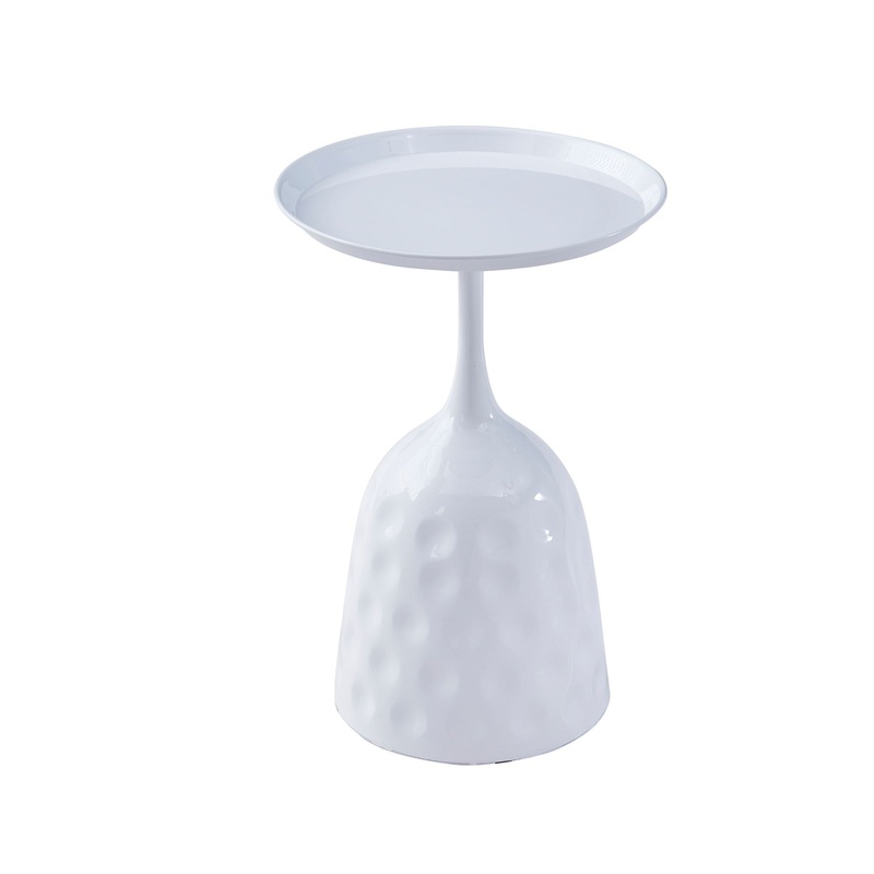 Wine Cup Metal Side Table, Small Sofa Table, Round White Nightstand – White