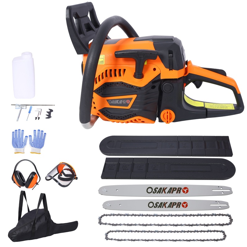 62Cc Gas Powered Chainsaw 2 Cycle Handheld Cordless Chain Saw Aluminium 18 And 20 Guide Bar – Orange