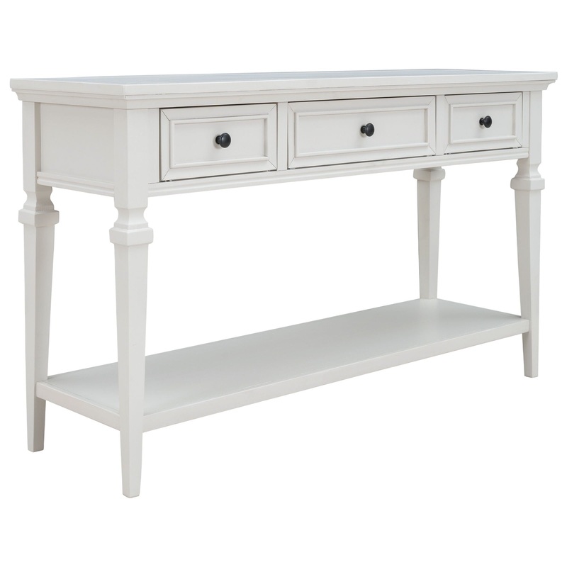 Classic Retro Style Console Table With 3 Top Drawers And Open Style Bottom Shelf – Antique White