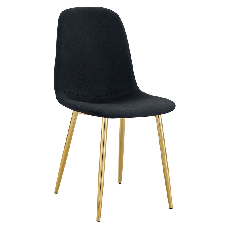 Luxury Simple Chair (Set of 4) Linen Cotton High Resilience Dining Chair With Metal en Legs – Black / Gold