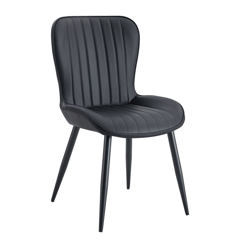 Minimalist Ergonomic Dining Chair (Set of 4) With Curved Cushions And Metal Frame – Black
