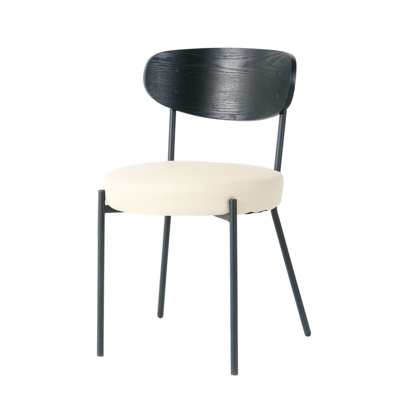 Modern Bentwood Dining Chair, Metal Legs, Ash Veneer Back, (Set of 2) – Cream