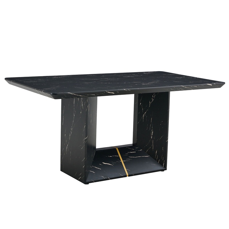Modern Dining Table With Marbled Design For Luxurious Elegance – Black