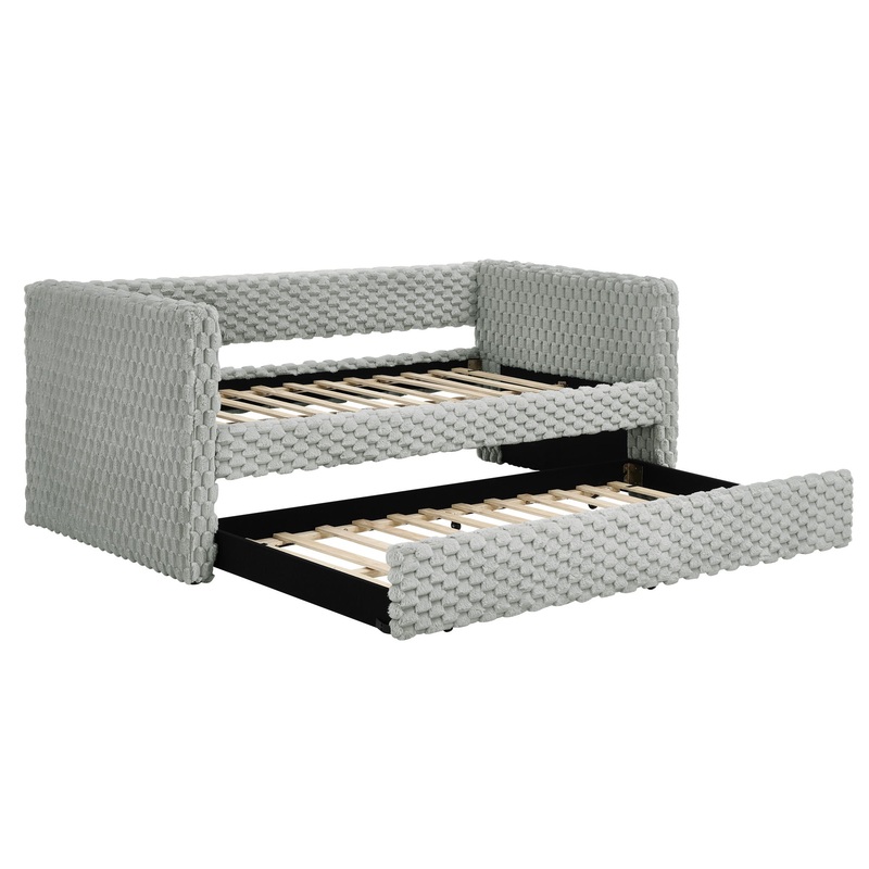 Modern Twin Size Daybed Upholstered Sofa Bed With Pull Out Feature – Dark Gray