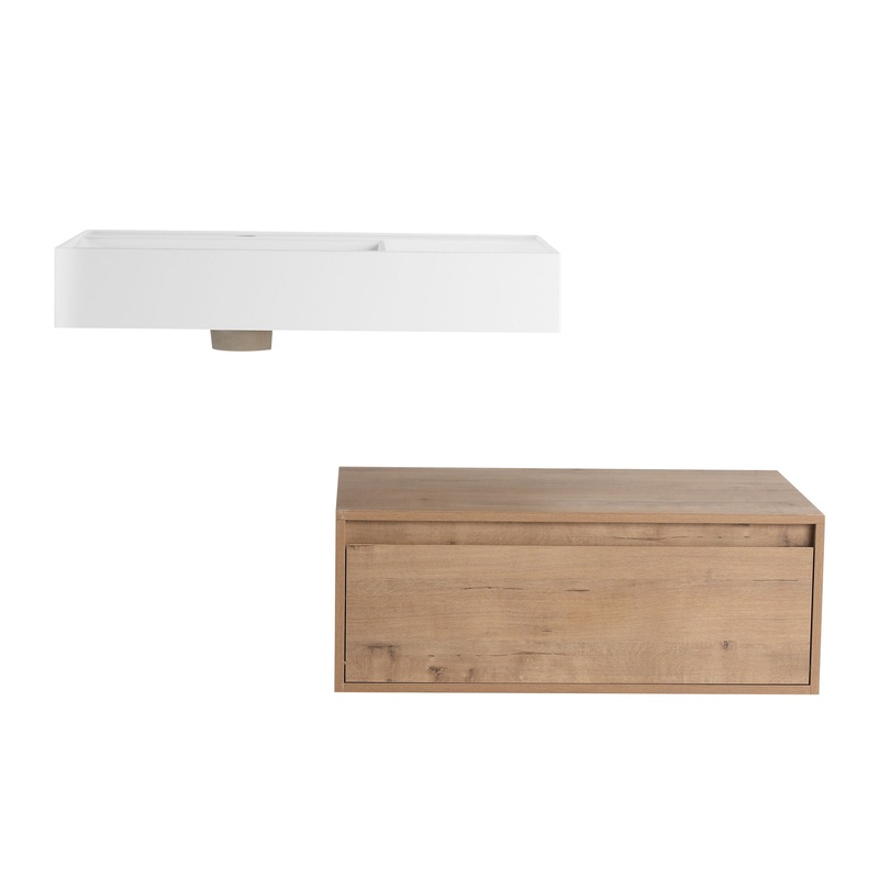 Modern Wall Mounted Bathroom Vanity With Resin Sink And Soft Close Drawer In Imitative – Imitative Oak