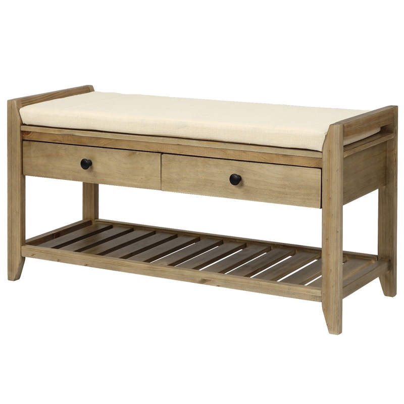 Shoe Rack With Cushioned Seat And Drawers Multipurpose Entryway Storage Bench Wash – Gray Wash