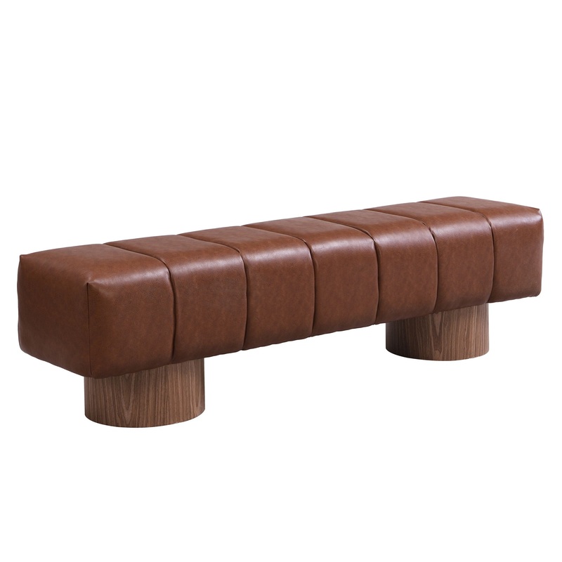 Upholstered Dining Bench For Dining Room, End Of Bed Entryway Bench Ottoman For Bedroom Living Room – Brown