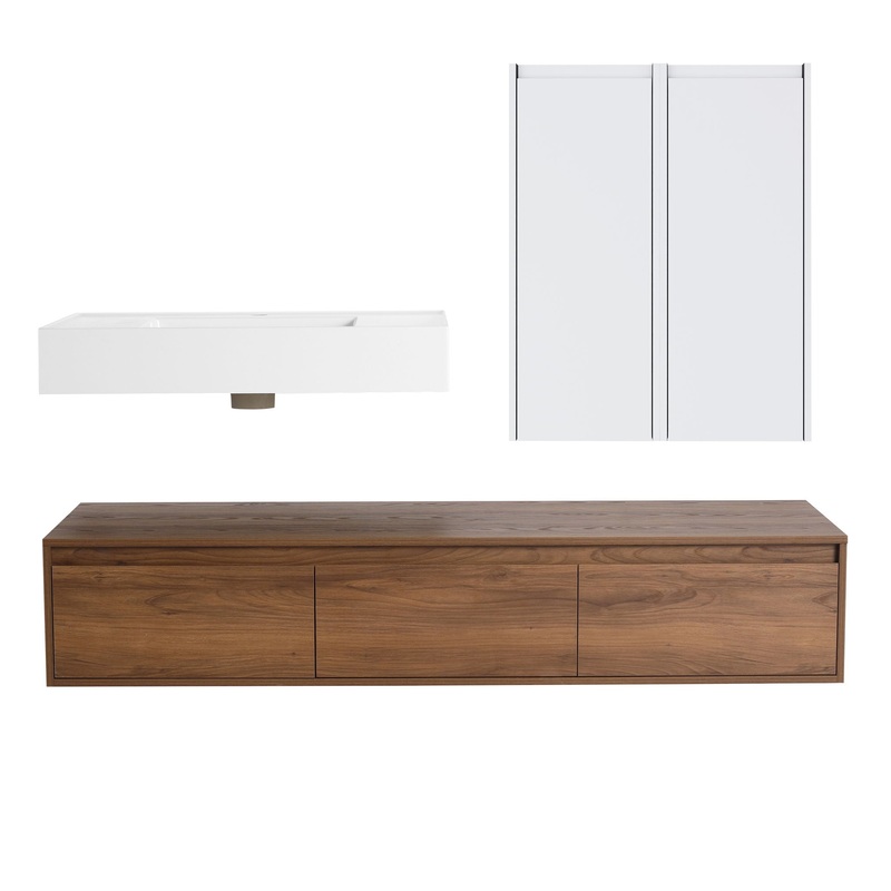 Wall Mounted Bathroom Vanity With Resin Sink And 2 Side Cabinet, 3 Soft Close Drawer – Brown Ebony