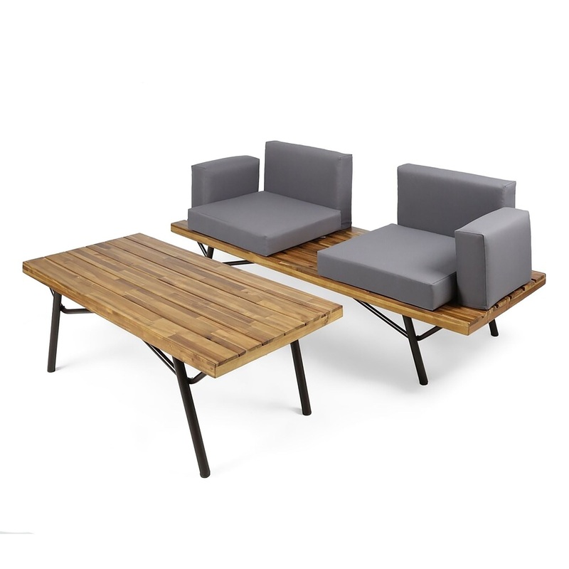 2 Piece Patio Set With Loveseat And Coffee Table – Natural / Dark Gray