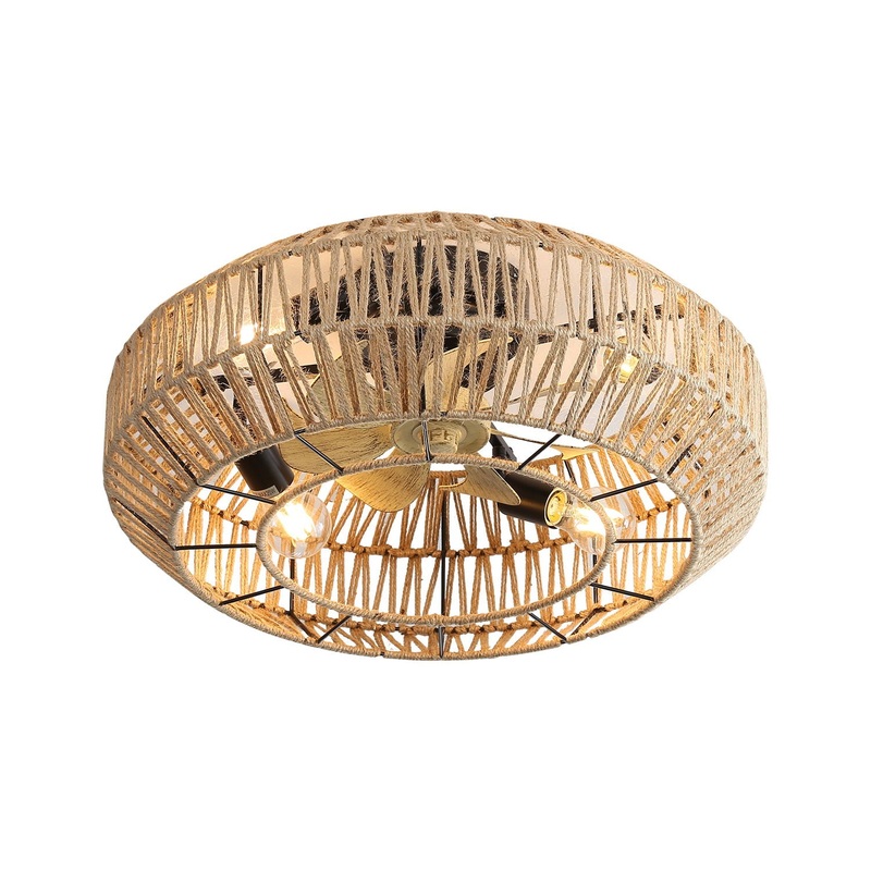 20 New Boho Caged Ceiling Fan With Enclosed Rattan 6 Speeds Remote Control Reversible Dc Motor For Living Room – Rattan