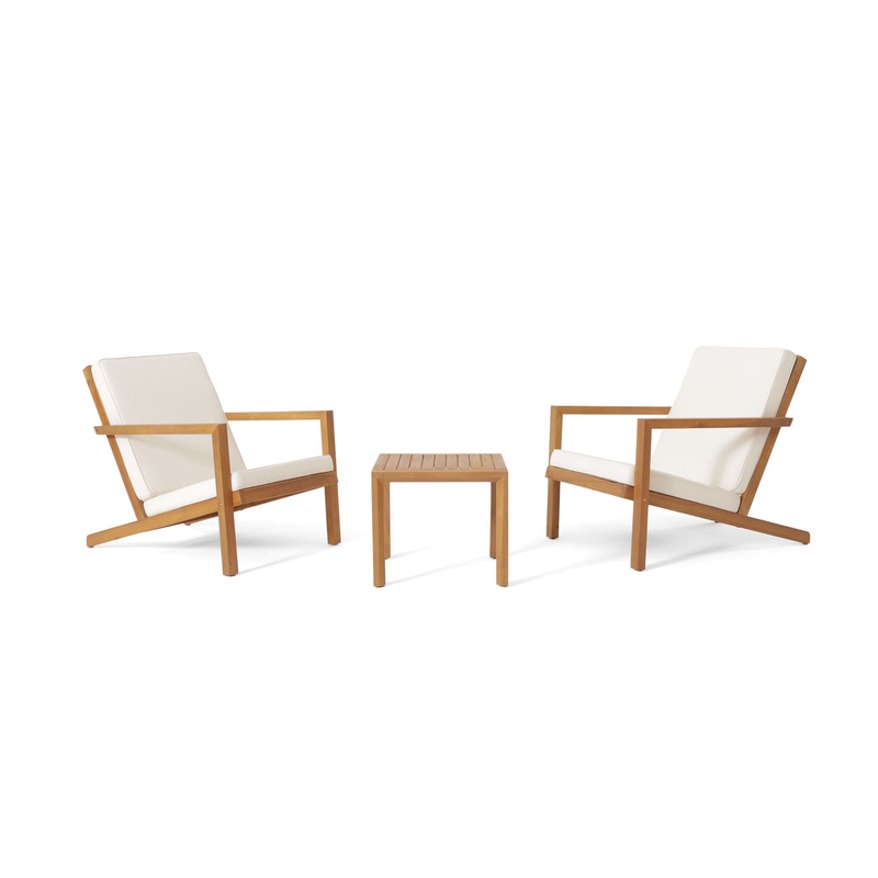 3 Piece Outdoor Chat Set With Table And 2 Adirondack Chairs – White / Brown Patina