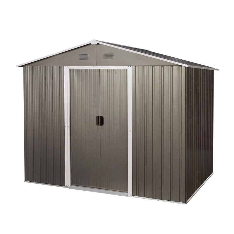8Ft x 6Ft Outdoor Metal Storage Shed With Floor Base (SKU: W540S00012) – Gray
