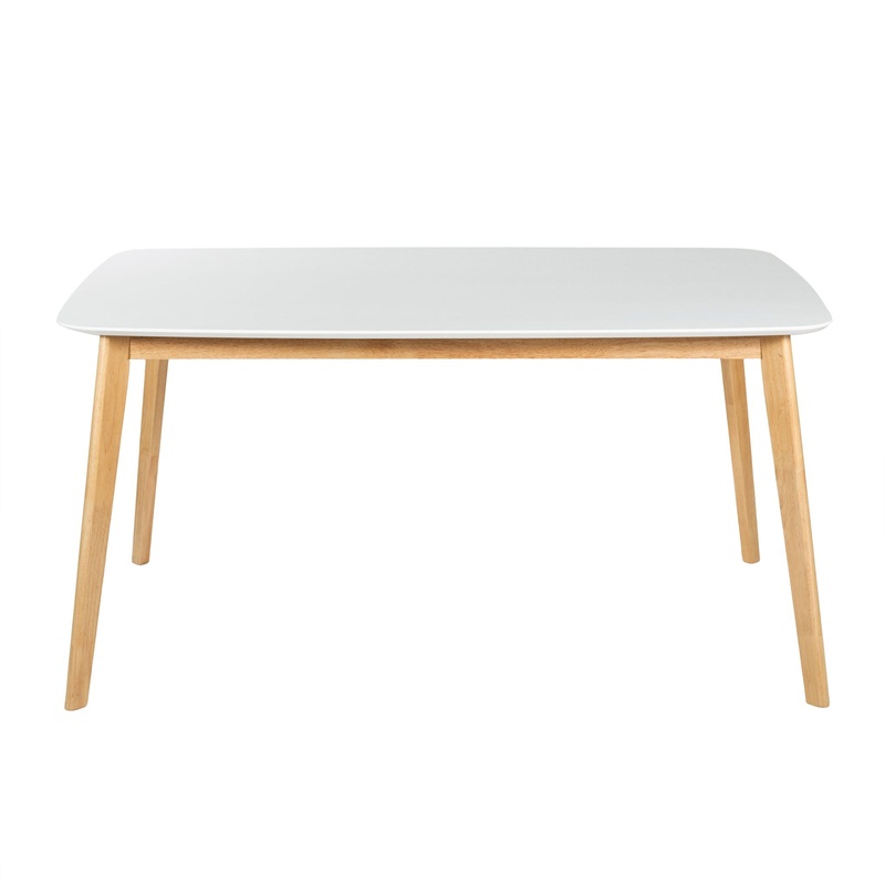 Dining Table With Splayed Rubberwood Legs & Faux Wood Tabletop, Mid Century Modern – White Oak