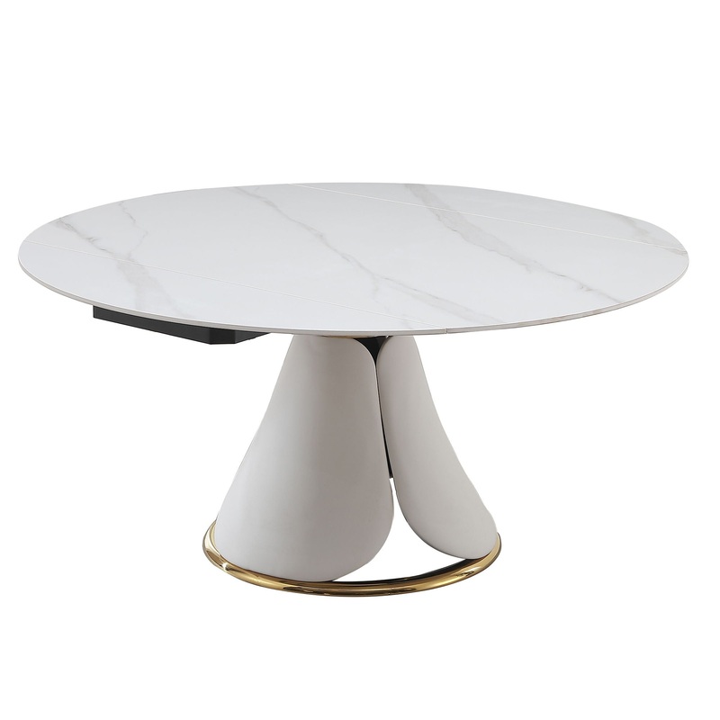 Fashion Modern Sintered Stone Dining Table With Multi Functional Retractable Design – White