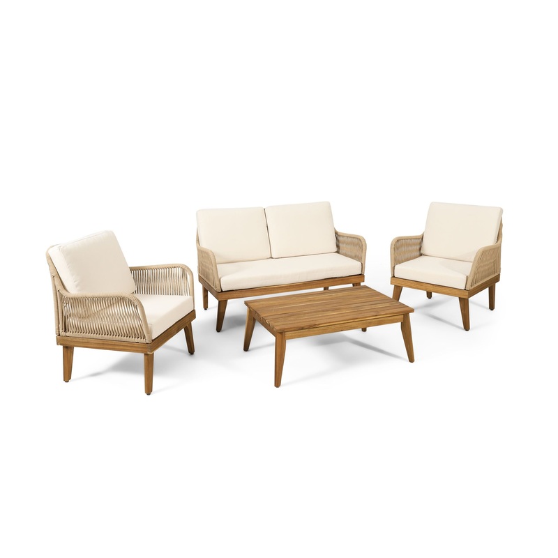 Hueber – Outdoor And Rope 4 Seater Chat Set With Cushions – Teak