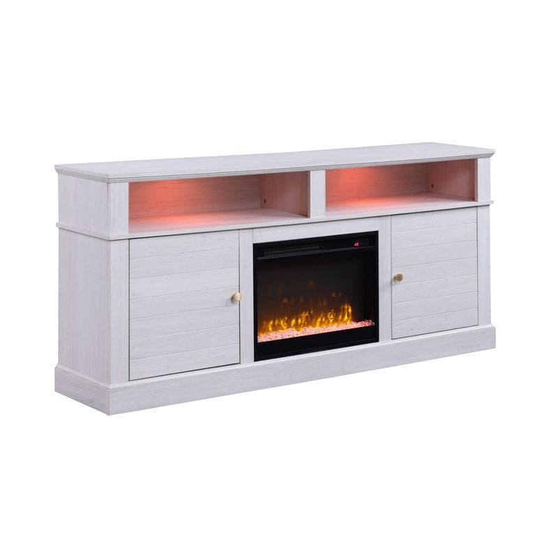 Lucifer – TV Stand Console With Fireplace – White Walnut