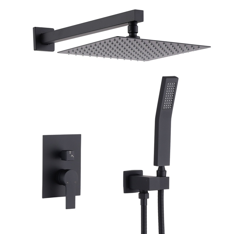 Luxury Bathroom Ceiling Mount 12 Rain Mixer Shower System With Brushed Nickel – Matte Black