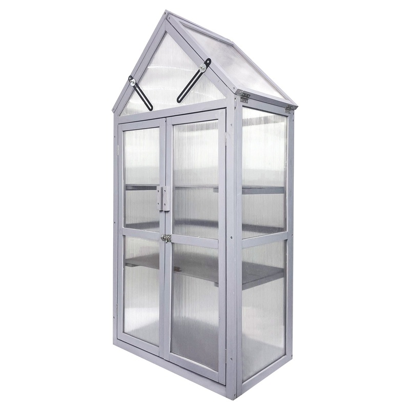 Mini Greenhouse Kit, Outdoor Small Green House, Wood, Plant Stand For Indoor Garden & Patio Balcony Apartments Porch Terrace Outsid Accessories, Uv-Resistant – Gray