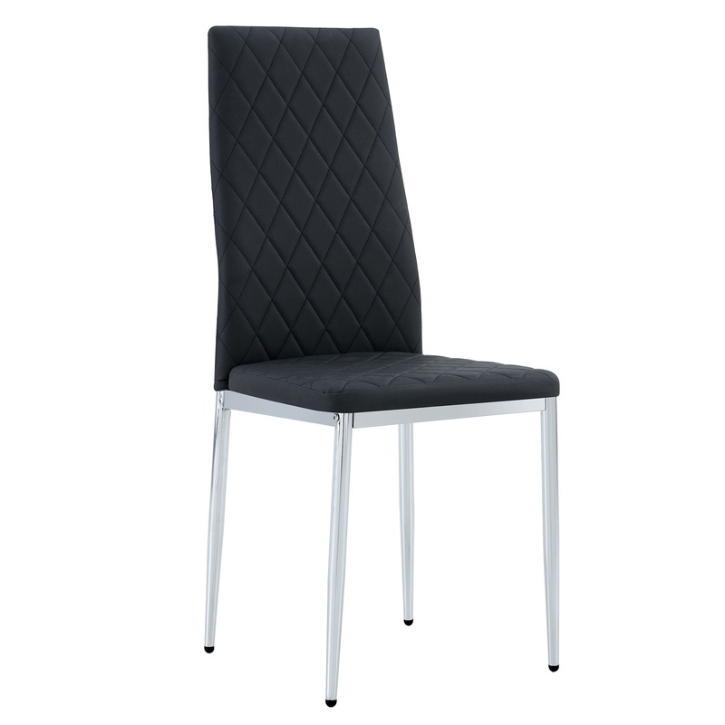 Modern Grid Armless High Backrest Dining Chair Set With Electroplated Metal Legs In Material 6 Piece – Black