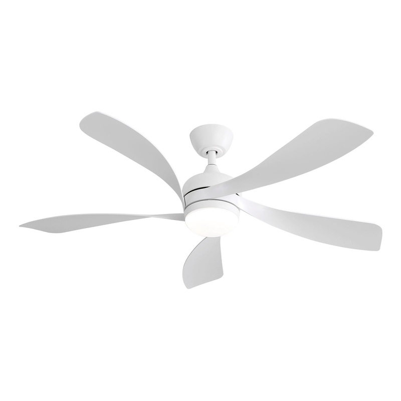 Modern Led Ceiling Fan With 3 Color Dimmable 5 ABS Blades Remote Control Reversible Dc Motor For Bedroom – White
