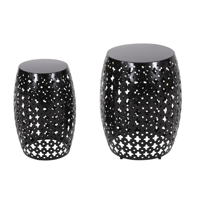 Modern Outdoor Metal End Table Set With Durable Iron Frame – Black