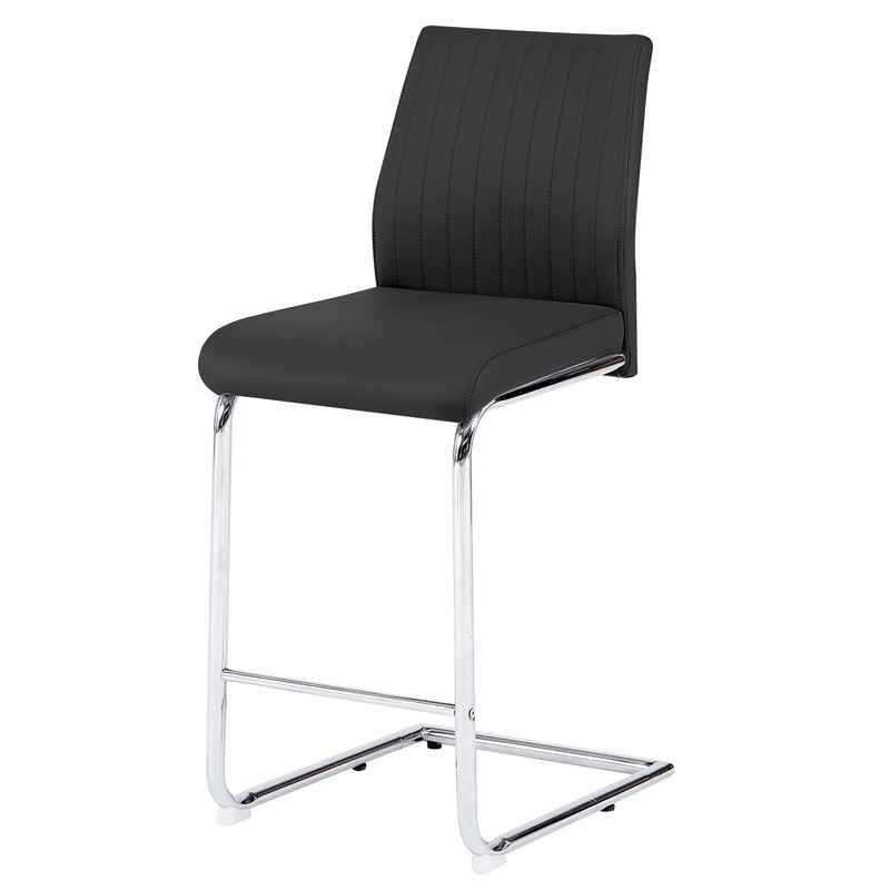Modern Simple Bar Chair Leather Chrome Metal Pipe, Restaurant, Family Bar Chair (Set of 2) – Black