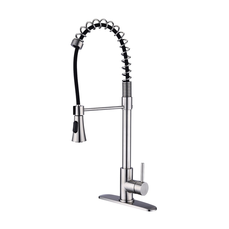 Modern Single Handle Spring High Arc Kitchen Faucet With Water Filter System, Stainless Steel – Brushed Nickel