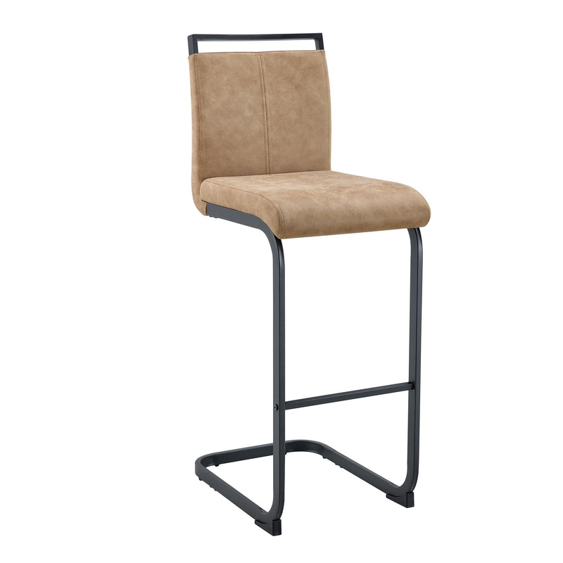 Modern Tech Fabric Bar Stool (Set of 2) With Metal Legs 42.5 Tall For Home Bar & Restaurant – Black / Brown