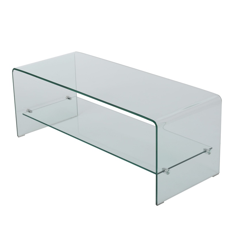 Modern Tempered Glass TV Stand With Shelf And Open Back Design – Clear