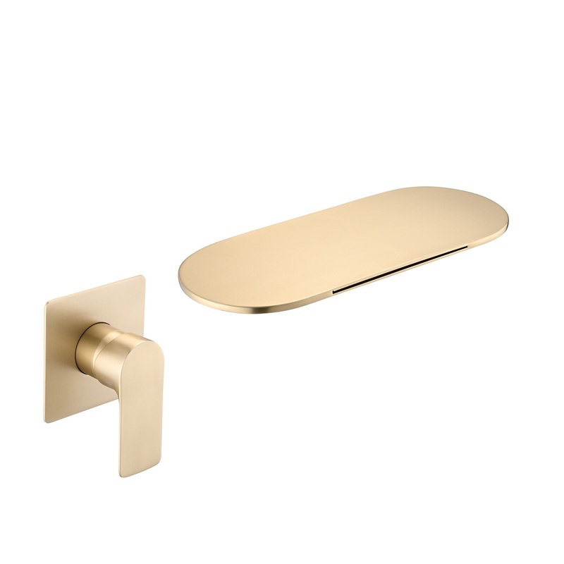 Modern Wall Mount Bathtub Faucet Single Handle With Waterfall Tub Spout And Rough – Brushed Gold
