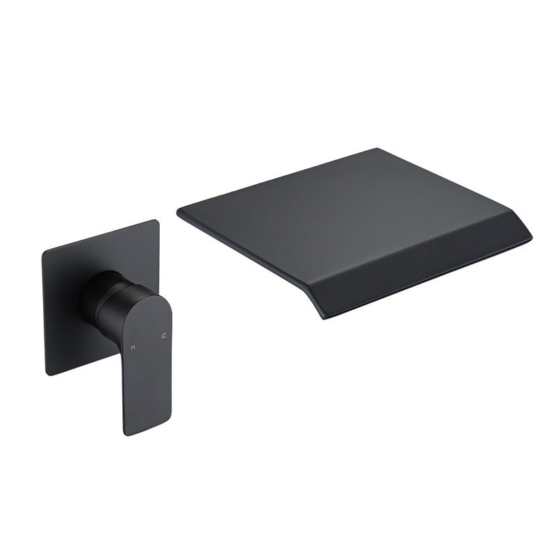 Modern Wall Mount Bathtub Faucet With Waterfall Tub Spout And Single Handle Stainless Steel – Matte Black