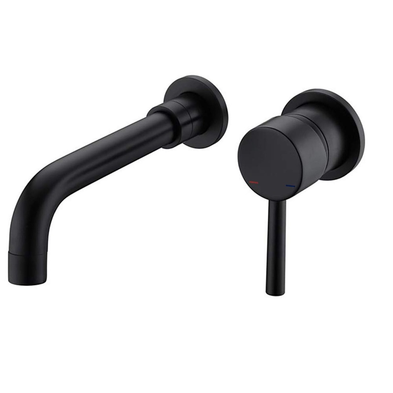 Modern Wall Mount Single Handle Bathroom Sink Faucet, Curved Spout – Matte Black Brass