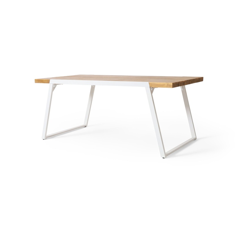 Outdoor Dining Table With Slat Top – Teak / White