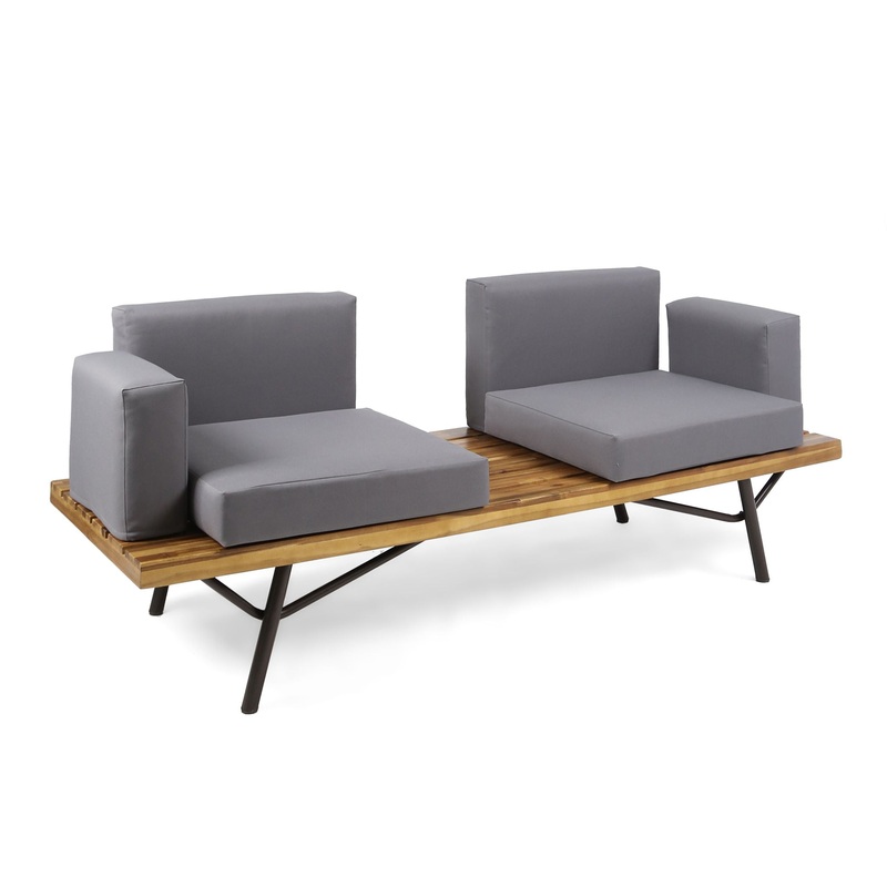 Outdoor Sofa With Cushions And Iron Legs – Dark Gray