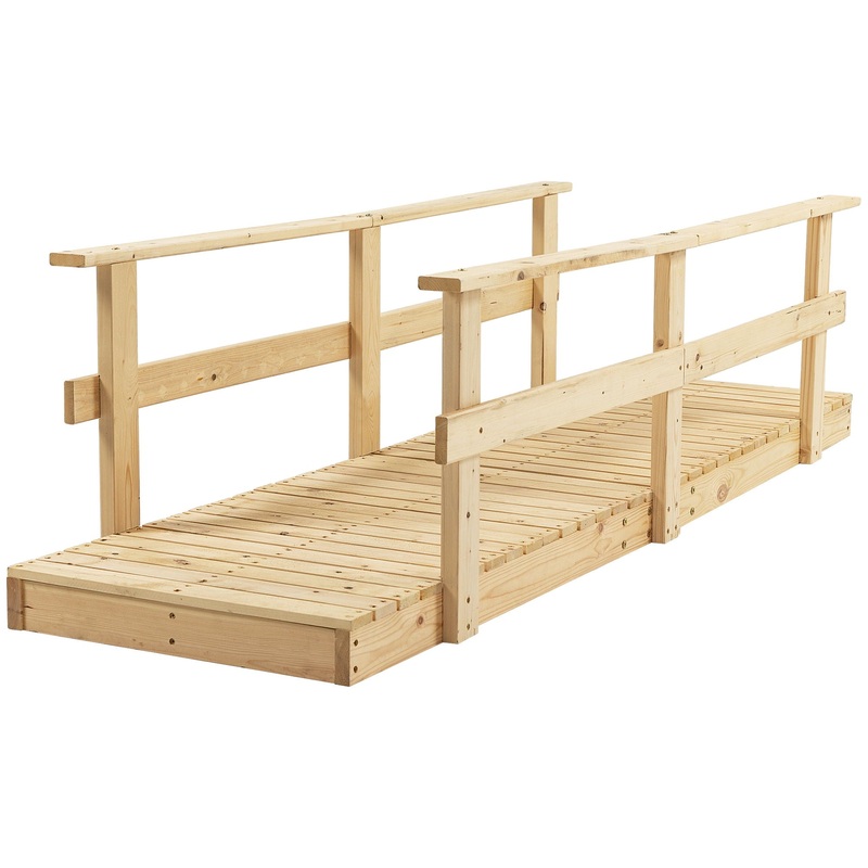 Outsunny – 7′ Wooden Garden Bridge With Safety Rails, Backyard Footbridge For Ponds, Creeks, Streams – Natural
