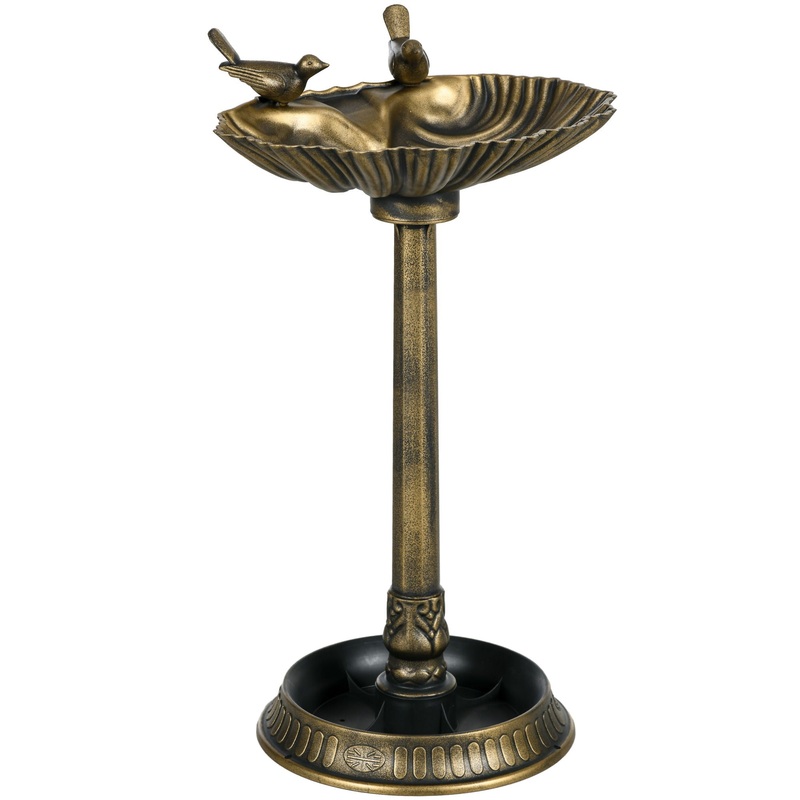 Outsunny – Antique Bird Bath With Pedestal Flower Planter Base, Vintage Style Decorative Birdbath, Bird Feeder Bowl & Planter Decoration Yard Statue – Bronze