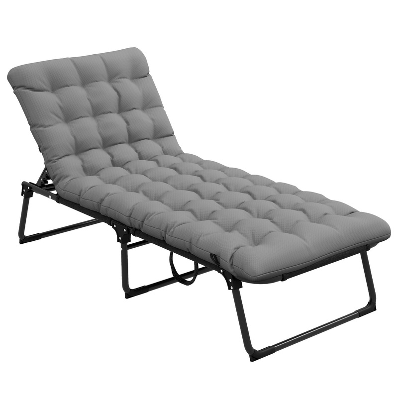 Outsunny – Outdoor Chaise, Adjustable Folding Chaise Lounge With 4-Position Backrest, Magazine Pocket, Removable Head Pillow, Sun Bathing Lounger Chair For Patio, Beach – Gray
