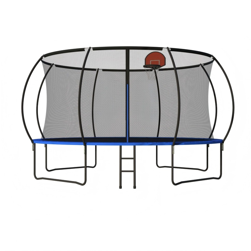 Pumpkin 14 Ft Outdoor Trampoline With Basketball Hoop Enclosure Net Ladder And Metal – Black / Blue