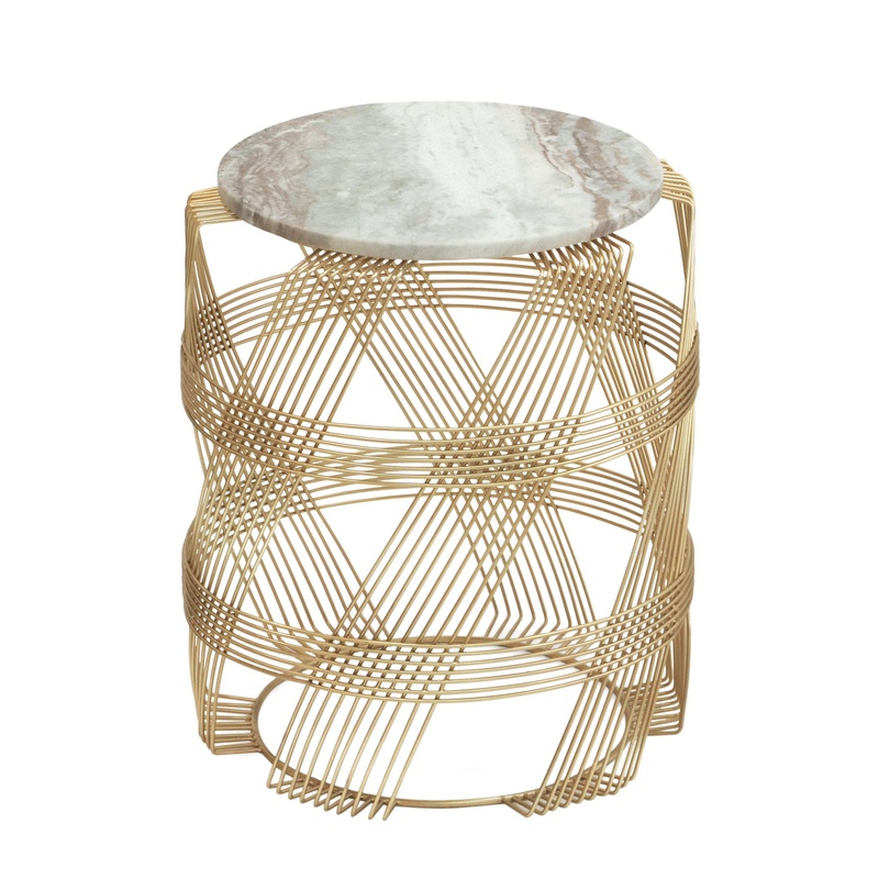 Round Table With Marble Top And Metal Base – Gold / Natural