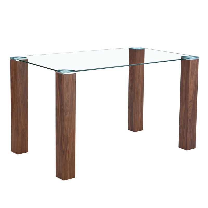 Transparent Tempered Glass Dining Table With Wood Grain Legs – Transparent / Walnut