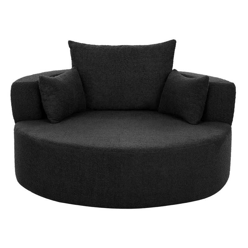 360 Degree Swivel Accent Barrel Chair With Removable Pillows – Black