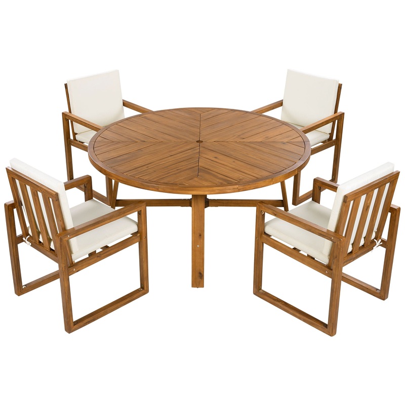 5 Piece Outdoor Patio Dining Set With 4 Armchairs And Table – Beige