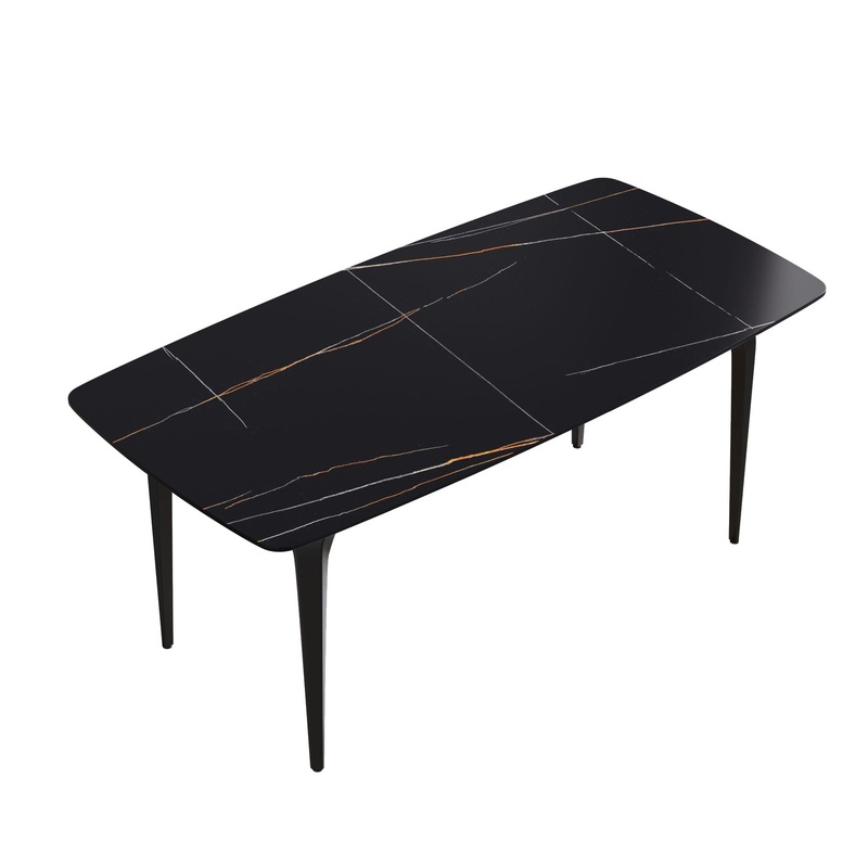 70.87 Modern Artificial Stone Curved Metal Leg Dining Table, Can Accommodate 6-8 People