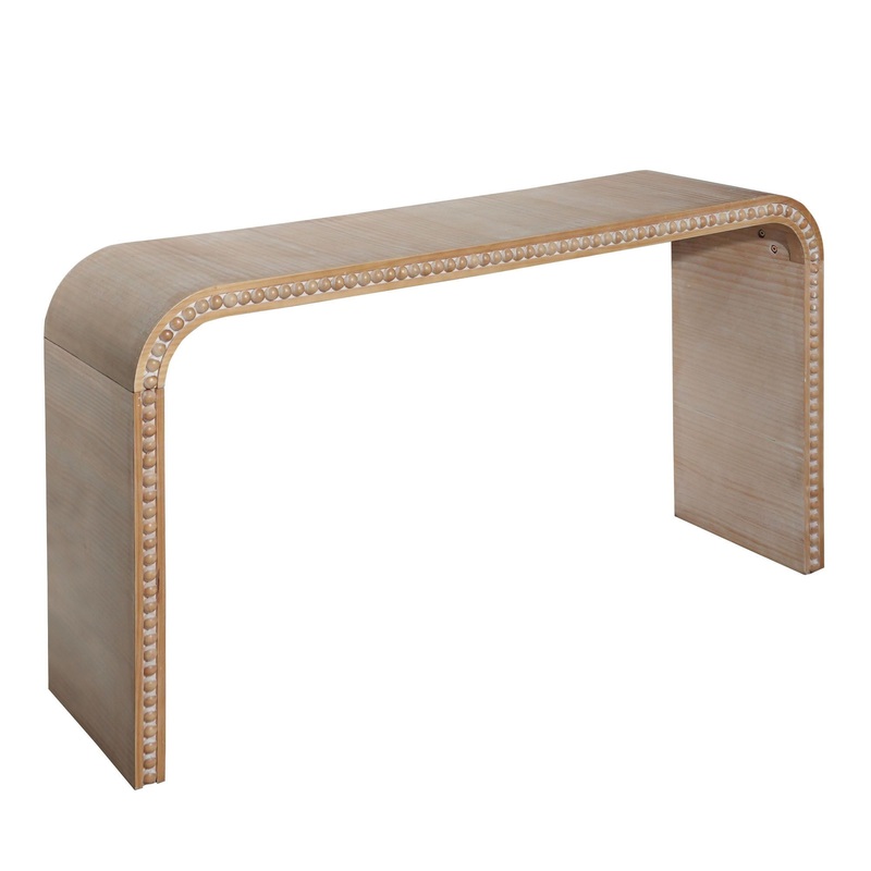 Console Table With Wood Beads Curved Waterfall Style Table – Antique Natural / Natural / Rustic / Natural / White