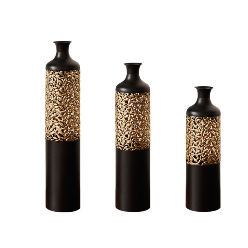 Floor Metal Vases Decorated Metal Vases (Set of 3) Gorgeous Home Decoration Large Glazed Metal Vases – Black / Gold