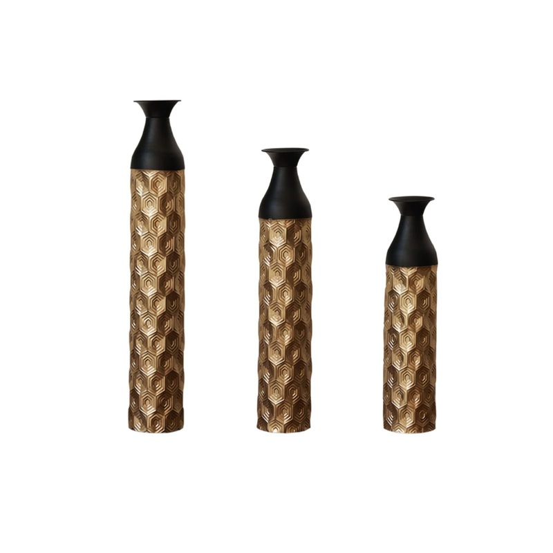 Floor Metal Vases (Set of 3) Gorgeous Home Decoration Large Glazed Metal Vases – Black / Gold