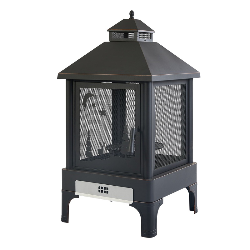 Heavy Duty Garden Metal Outdoor Heating Furnace Fire Pit With Rotating Tray – Black